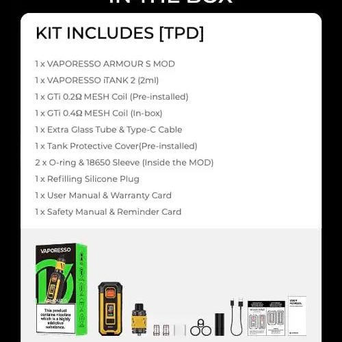 VAPORESSO ARMOUR S Vape Kit Contents