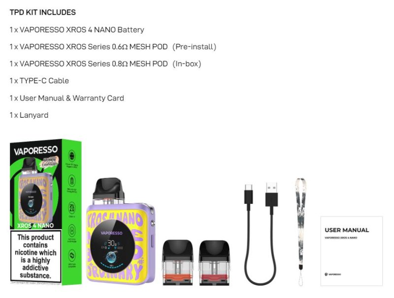 VAPORESSO XROS 4 NANO Vape Pod Kit 7